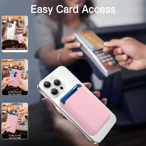 Compatible with MagSafe Wallet, Leather TPU Protective, Pink - color: Pink