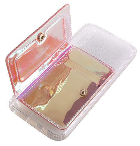 CheapSunday ID Card Holder for Back of Phone Leather Phone Wallet Stick On with Stand Flip Waterproof Leather Adhesive Wallet for Most Cellphones (Clear Rosegold) - color: Clear Rosegold