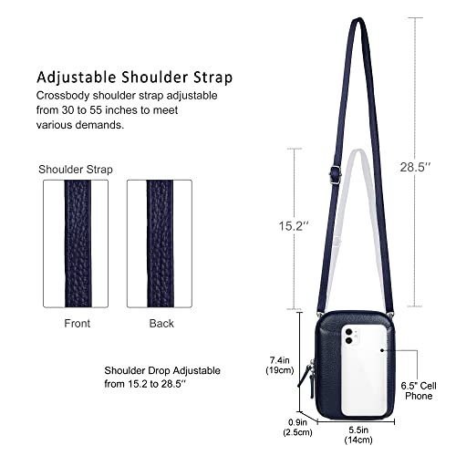 befen Genuine Leather Crossbody Cell Phone Purse for Women, Small Zip Around RFID Blocking Crossbody Wallet Bags - color: Navy Blue