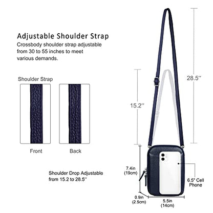 befen Genuine Leather Crossbody Cell Phone Purse for Women, Small Zip Around RFID Blocking Crossbody Wallet Bags - color: Navy Blue
