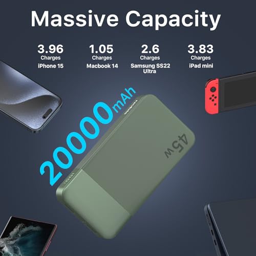 JUOVI Power Bank 45W 20000mAh Portable Charger - color: Green