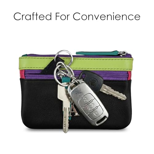 ili New York Leather Mini Compact Coin Purse - Black Brights - color: Black Brights
