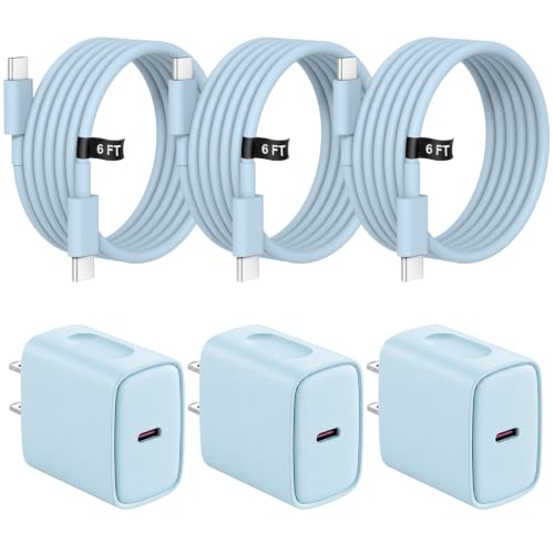 iPhone 17 16 15 Charger Fast Charging 3 Pack USB C Charger Block - color: Blue, size: 6FT