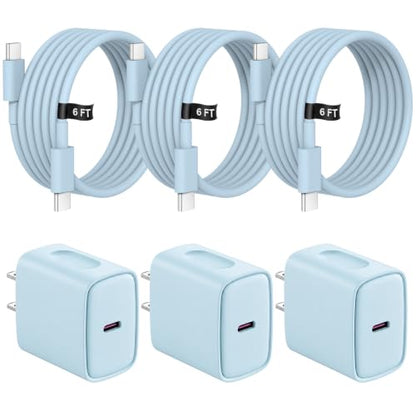 iPhone 17 16 15 Charger Fast Charging 3 Pack USB C Charger Block - color: Blue, size: 6FT