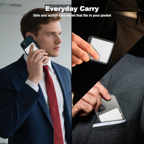 Magnetic Phone Wallet with Adjustable Stand,Pop up Phone Card Holder Quick Access to Bank/Credit Cards, 3.93 * 2.96 * 0.31 Inches Compact Metal Case with RFID Blocking Protection (Silver) - color: Silver