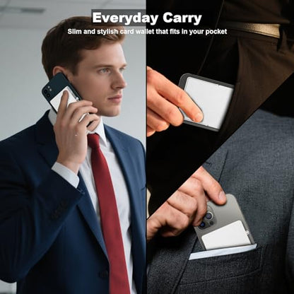 Magnetic Phone Wallet with Adjustable Stand,Pop up Phone Card Holder Quick Access to Bank/Credit Cards, 3.93 * 2.96 * 0.31 Inches Compact Metal Case with RFID Blocking Protection (Silver) - color: Silver