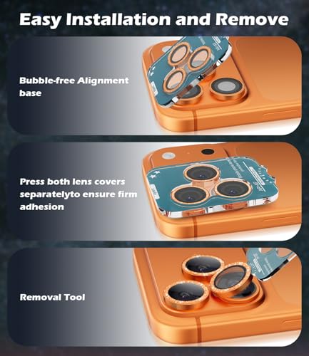 imluckies Camera Lens Protector for iPhone 17 Pro/iPhone 17 Pro Max - color: Bling Orange