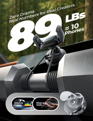 LISEN Suction Phone Mount for Car, [Ultra Suction & Less Fuss] Car Phone Holder Mount Vacuum Dashboard Phone Holder, Car Cell Phone Holder for iPhone 18 Pro Max 17 16 15 Air with Case Galaxy S26 S25 - color: Black