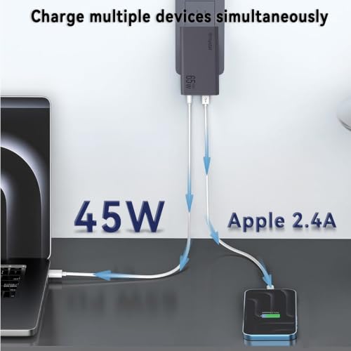 65W Flat USB C Wall Charger Block,Dual Ports(USB-C & USB-A),Grey - size: 65w 1C1A