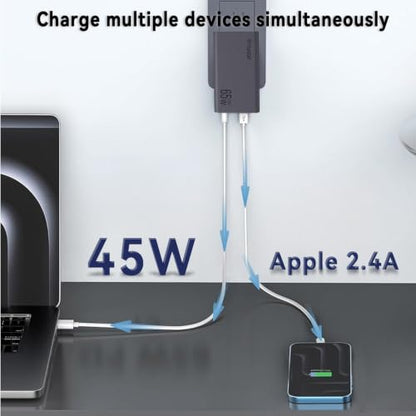 65W Flat USB C Wall Charger Block,Dual Ports(USB-C & USB-A),Grey - size: 65w 1C1A