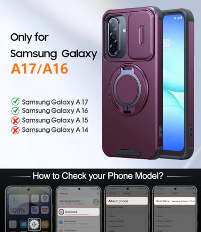 JAME for Samsung Galaxy A17/A16 5G Phone Case with Stand Slide Camera Cover - color: Dark Cherry, size: Galaxy A16/A17