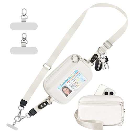 Tiostep Clip and Go Strap for Phone with Wallet Crossbody Phone Lanyard Adjustable and Detachable RFID Wristlet Wallet (Cream, Large) - color: Cream, size: Large
