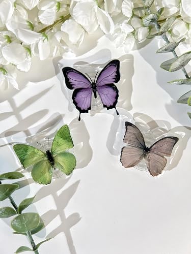 Butterfly Mobile Phone Grip, Clear Cell Phone Stand,Cell Phone Charms Accessory, Collapsible Handle Grip Holder for Kindle - color: Purple