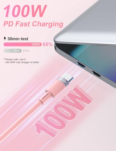 3-in-1 Retractable Multi Charging Cable, 100W Fast Charging USB-C/A to Lightning/USB-C/Micro USB for iPhone 16, 15, 14 Pro Max, Samsung Galaxy, Kindle, Travel Charger for Multiple Devices (Pink)