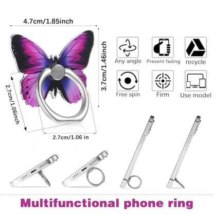 Tyqour 4pcs Cute Butterfly Ring for Phone Case Butterfly Cell Phone Ring Holder Kawaii Metal Phone Finger Holder 360°Rotation Phone Ring Holder Grip for All Smartphones Tablet for Girls/Women