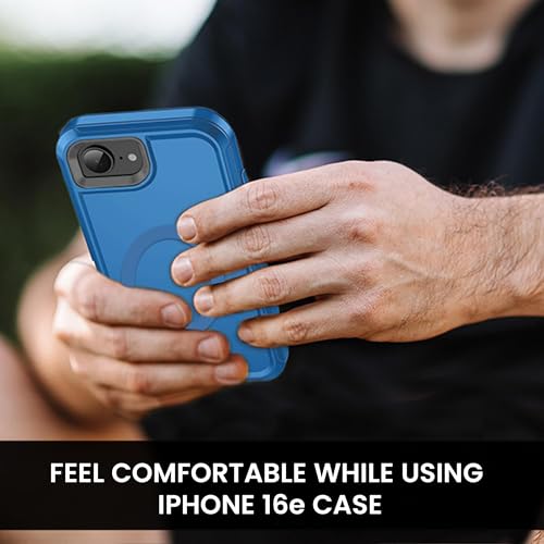 MXX for iPhone 16e & iPhone 17e Case, Rugged Heavy Duty 3-Layer Protective Cover,[Compatible with MagSafe] Shockproof Drop Resistant Dustproof Full Body Case – Blue/Grey - color: Blue