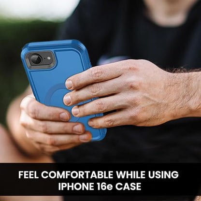 MXX for iPhone 16e & iPhone 17e Case, Rugged Heavy Duty 3-Layer Protective Cover,[Compatible with MagSafe] Shockproof Drop Resistant Dustproof Full Body Case – Blue/Grey - color: Blue