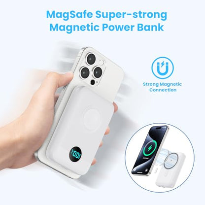 Magnetic Portable Charger with Apple-Watch Charger,10800mAh 25W PD Fast Charging Wireless Power Bank,4 Outputs Travel Essential Battery Pack for iPhone 17/17 Pro Max/16/15/14/13/12 All Series (White) - color: White