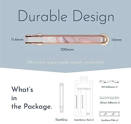 SleekStrip SleekGrip-Premium Ultra Thin Phone Grip Stand,Slim Metal Finger Loop Ring Hand Holder Strap Cell Phone Grips for iPhone 16 Pro Max,17,Android,Case Back - Rose Gold x Pastel Marble - color: Rose Gold x Pastel Marble