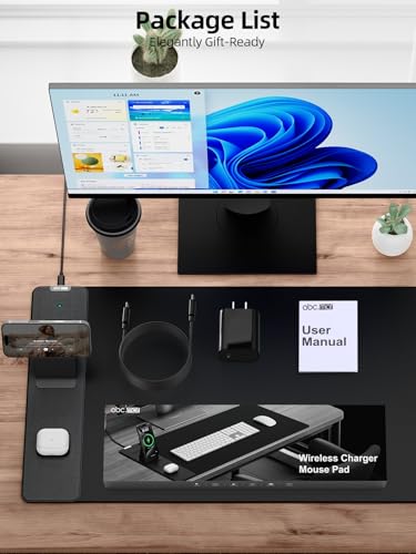 Wireless Charging Mouse Pad with Magnetic Phone Stand, 31.5"x15.8" Large - color: Black-Mag Stand-Adatper