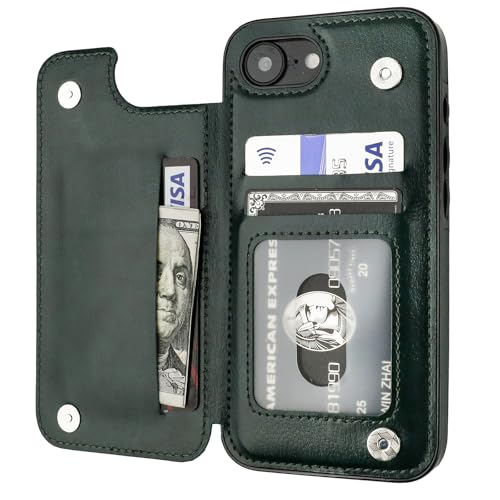 ONETOP for iPhone 17e/16e Wallet Case with Credit Card Holder,Green | Kickstand,ID/Cash Holder,Case Wallet with Card Slots,Double Magnetic Clasp,Durable PU Leather Shockproof Cover for Women Men - color: Green