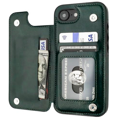 ONETOP for iPhone 17e/16e Wallet Case with Credit Card Holder,Green | Kickstand,ID/Cash Holder,Case Wallet with Card Slots,Double Magnetic Clasp,Durable PU Leather Shockproof Cover for Women Men - color: Green