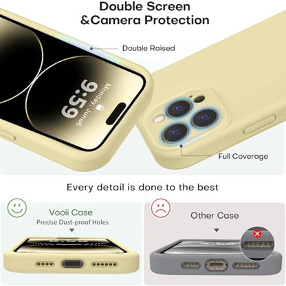 Vooii Compatible with iPhone 14 Pro Case, Liquid Silicone Upgrade [Camera Protection] [Soft Anti-Scratch Microfiber Lining] Shockproof Phone Case for iPhone 14 Pro 6.1 inch - Creamy Yellow - color: Creamy Yellow, size: iPhone 14 Pro