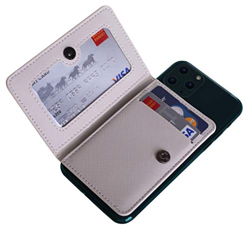 CheapSunday ID Card Holder for Back of Phone Leather Phone Wallet Stick On with Stand Flip Waterproof Leather Adhesive Wallet for Most Cellphones (Beige) - color: Beige