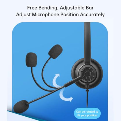 Wired Computer Headset with Microphone, Single Sided Headphone, Wired Headset with Boom Microphone Suitable for Telephone Operator Computer
