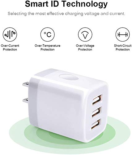 USB Charging Plug, Wall Charger Adapter, Sicodo 3Pack Universal Travel 3.1A - color: 3Pack-White