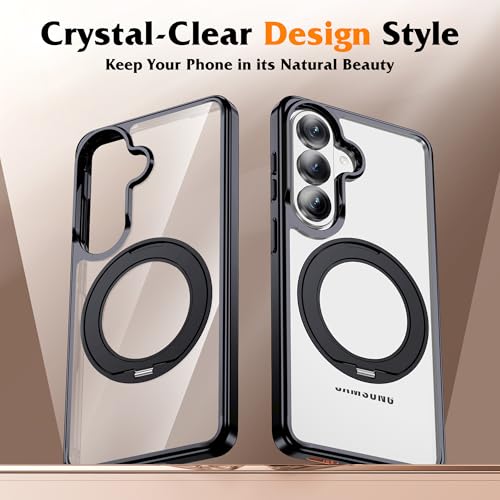 Compatible with Clear Samsung Galaxy S26 Case with 360° Invisible Magnetic Ring Stand [Compatible with Mag-Safe] Shockproof Plating Phone Case for S26 6.3",Black - color: Black, size: Samsung Galaxy S26