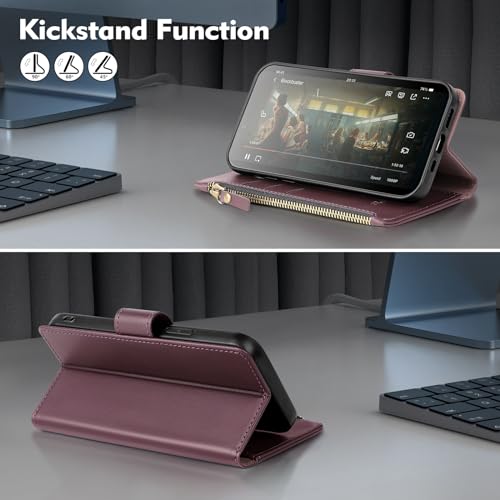 Shieldtop Compatible with Samsung Galaxy S23 5G Wallet Case with Card Holder,Women Men RFID Blocking PU Leather Flip Cover Wrist Strap Zipper Credit Card Slots,Phone Case for S23 5G 6.1",Wine Red - color: Wine Red, size: Galaxy S23 - 6.1"