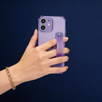 Compatible for iPhone 12 Case with Strap Holder Stand - Lavender | Wristband Kickstand, Clear Soft TPU, Adjustable Finger Hand Grip Loop, Shockproof Bumper Rugged Cover - color: English Lavender, size: iPhone 12 6.1"