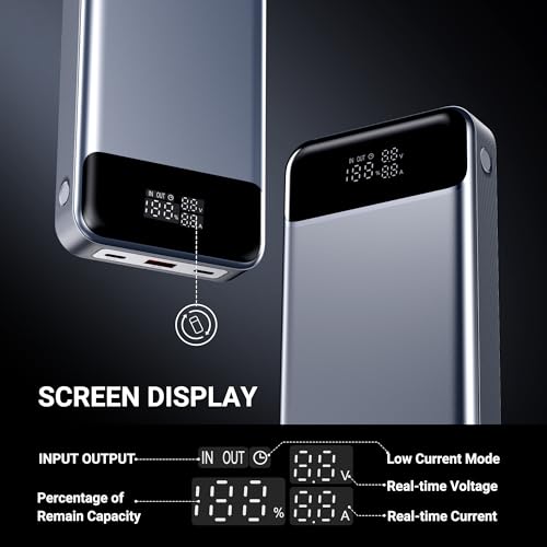 24,000mAh 280W Laptop Power Bank, PD 3.1 Portable Charger with Smart Display, 3-Port USB C Battery Pack for MacBook Pro/Air, iPhone 16/15/14/13 Series, iPad and More, Flight-Approved for Travel