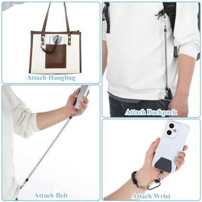 TIESOME 2 PCS Phone Lanyard Tether with Patch, Phone Leash Anti-theft Phone Strap with 4 Patch & 1 Carabiner Anti-Drop Outdoor Accessory Fit Most Cell Phones for Skiing Hiking Cycling Climbing