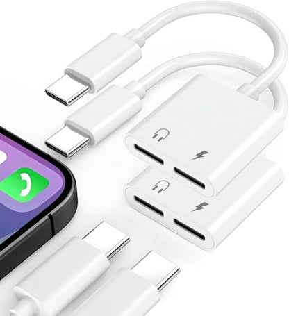 [Apple MFi Certified] iPhone Dual USB C Headphone and Charger Adapter - color: Silver