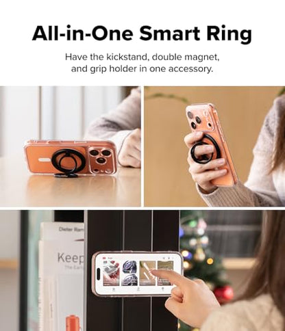 Ringke for MagSafe Phone Grip [Double Sided Magnetic Phone Holder] 3-Tier Foldable Stand Two-Sided Powerful Magnet for Gym Dual Magnetic Smart Ring for iPhone 17 Pro Max 16 15 14 13 12 - Black