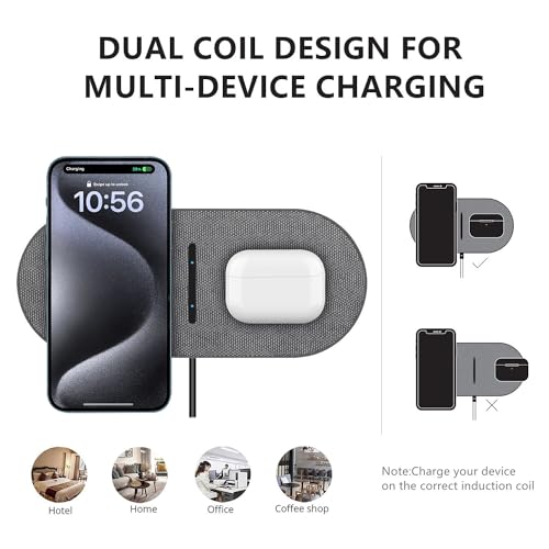 40W Wireless Charging Pad, Dual 20W Fast Wireless Charging Mat for iPhone 16 15 14 13 12 11/Pro/Pro Max/SE/X/XS,Apple Airpods 4/3/Pro,15W Wireless Charger Station for Samsung Galaxy/Note/Bud+ - color: Gray_20W