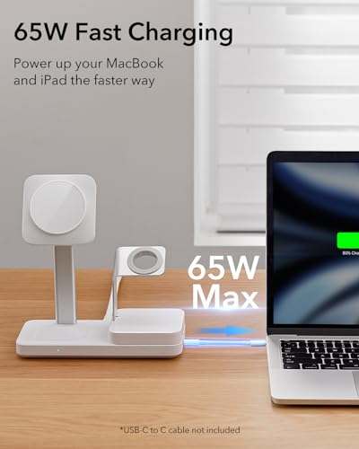 ESR 65W 4-in-1 GaN Wireless Charging Station(5-in-1 Stand), Designed for MagSafe Charger Stand, Magnetic Wireless Charger for iPhone 15/14/13, AirPods Pro/3/2, and USB A/C Devices, White