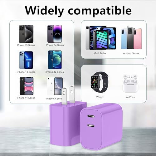 USB C Charger Block 3 Pack, Dual Port 20W Fast Wall Plug(Purple) - color: Purple