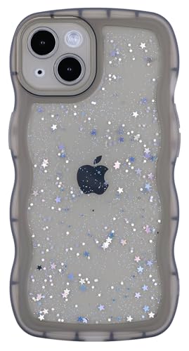 Glitter case for iPhone 13/14 Wavy Edge Black | Bling Sparkle Glitter，Wavy Edge，Full Protection Soft TPU，Kawaii Cute Phone Case for Women Girls - color: Black