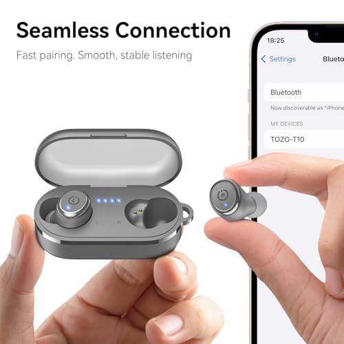 TOZO T10 Wireless Earbuds Powerful Bass Stereo Wireless Charging, APP, IPX8 - color: Matte Gray
