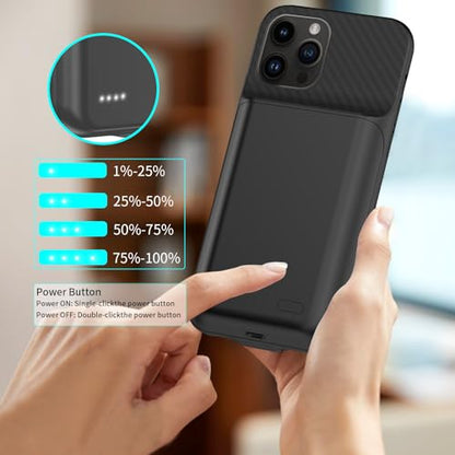 Battery Charging Case for iPhone 12 Pro Max, 13 Pro Max, 14 Pro Max, 14 Plus, 10000mAh Portable Extended Power Bank Case, Black, Plastic - size: For iPhone 12PM/13PM/14PM/14 Plus