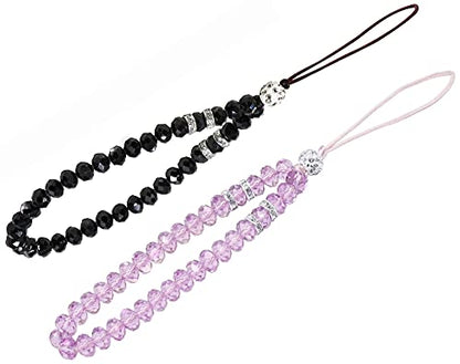 Cell Phone Lanyard Strap Bling Crystal Beads Hand Wrist Lanyard - color: 17cm Black&purple