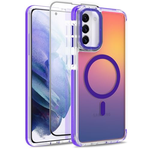 Magnetic Case for Samsung Galaxy S21 Plus [Compatible with Magsafe] [Cute Fashion Fluorescent Design] [1 Screen Protector] Slim Translucent Matte Case for Galaxy S21 Plus 6.7", Purple - color: Purple, size: Samsung Galaxy S21 Plus