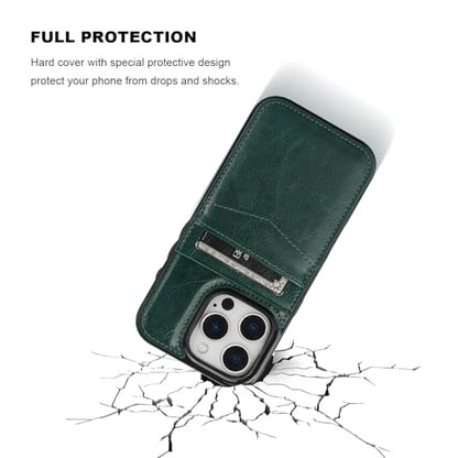 KIHUWEY for iPhone 16 Pro Wallet Case Card Holder Kickstand, Dark Green | Credit Card Slots, PU Leather, Magnetic Clasp, Flip Heavy Duty Protection Cover for Men and Women - color: Dark Green