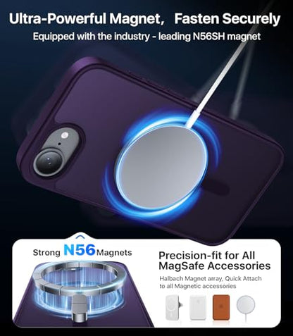 Eastinbox Magnetic iPhone 17e & 16e Case, Matte Protective Case, Purple | Shockproof, Compatible with MagSafe, Military-Grade Protection, Anti-Yellowing, Phone Case for iPhone 17 e/16 e 6.1" - color: Deep Purple