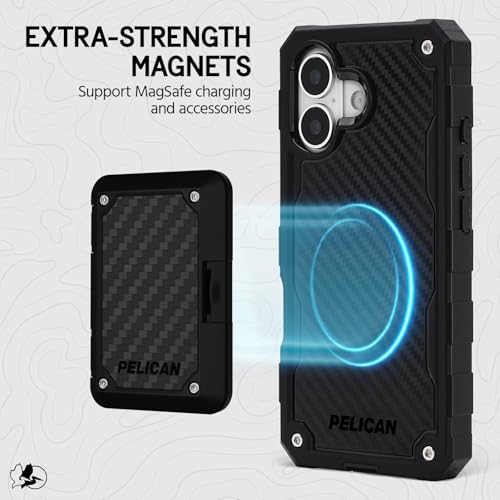 Pelican Shield iPhone 17 Case - Rugged MagSafe Phone Case - Carbon | Magnetic Phone Case w/24ft Military Grade Drop Protection - Phone Cover w/ Belt Clip Holster Kickstand for iPhone 17 - color: Carbon, style: iPhone 17