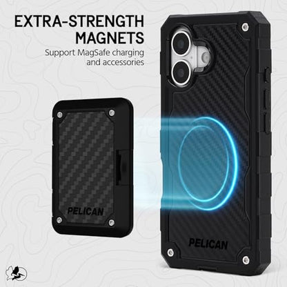 Pelican Shield iPhone 17 Case - Rugged MagSafe Phone Case - Carbon | Magnetic Phone Case w/24ft Military Grade Drop Protection - Phone Cover w/ Belt Clip Holster Kickstand for iPhone 17 - color: Carbon, style: iPhone 17