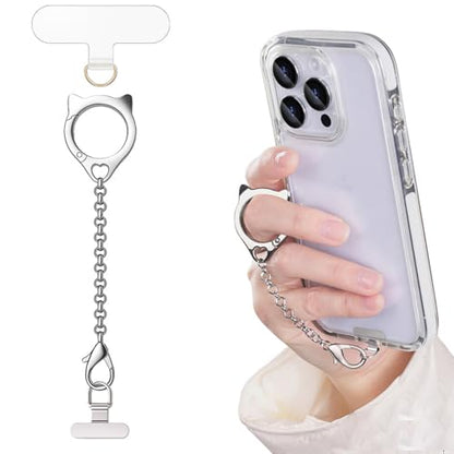 Metal Cat Head Phone Finger Grip Ring Chain Lanyard Keychain Holder Charm - color: Silver